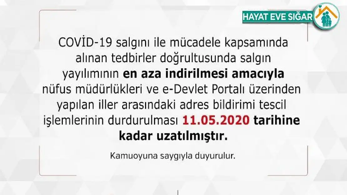 Adres bildirimi tescil işlemlerinin durdurulma süresi uzatıldı