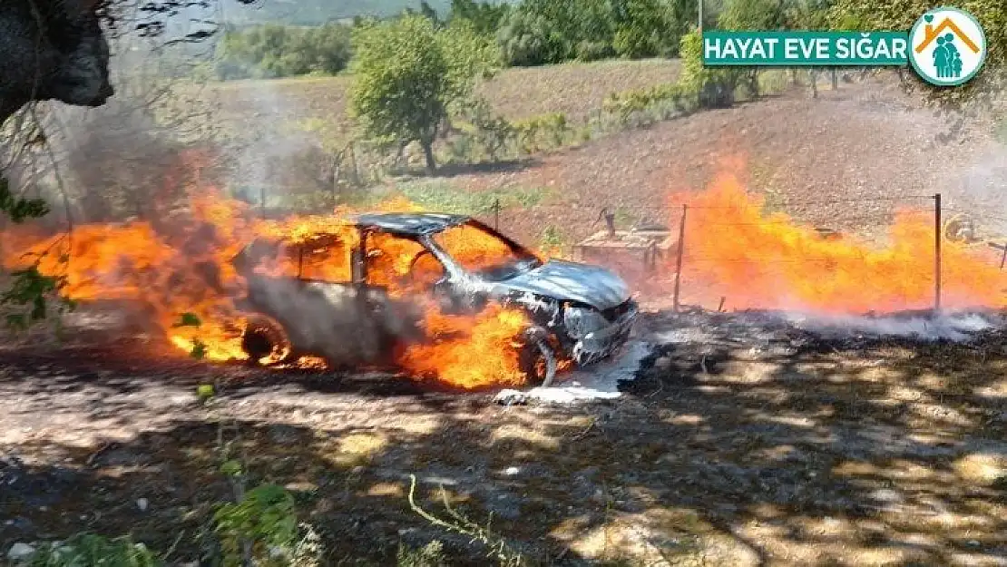 Ağaç artıklarını yaktı, aracı kül oldu