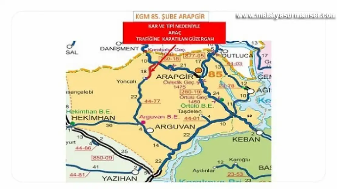 Arapgir-Divriği yolu kar nedeniyle ulaşıma kapandı