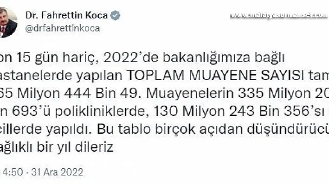 Bakan Koca, 2022'deki muayene sayısını paylaştı