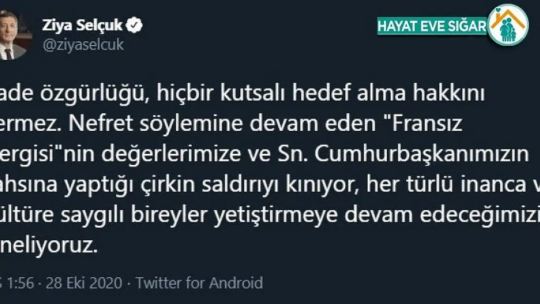 Bakan Selçuk: 'İfade özgürlüğü, hiçbir kutsalı hedef alma hakkını vermez'