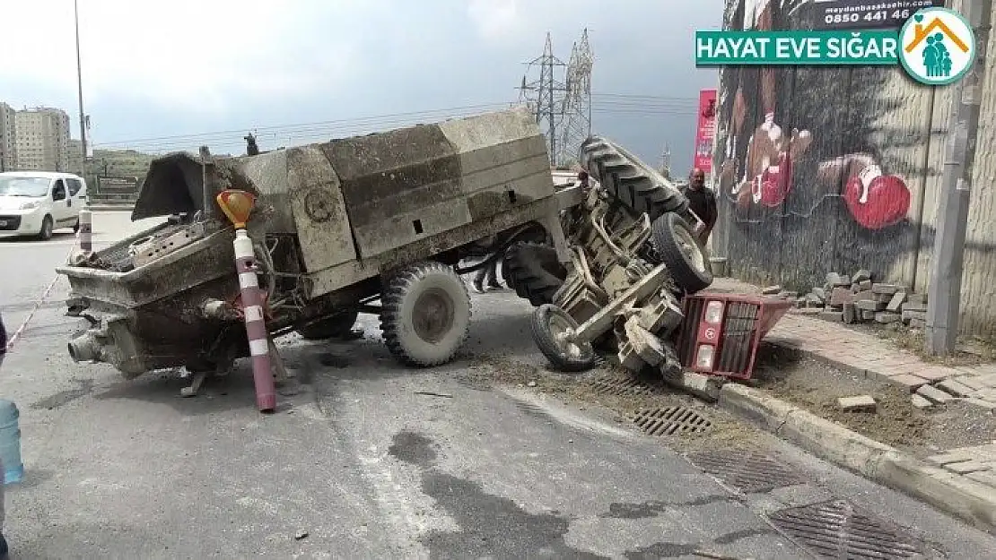 Başakşehir'de beton yüklü traktör devrildi: 1 yaralı