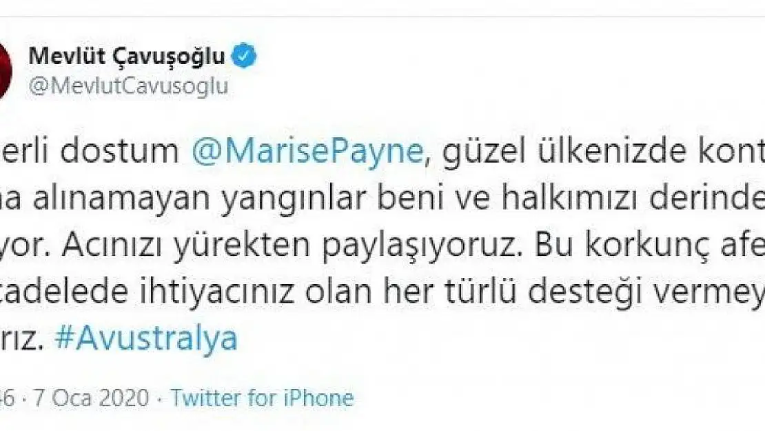 Dışişleri Bakanı Çavuşoğlu'ndan Avustralya mesajı