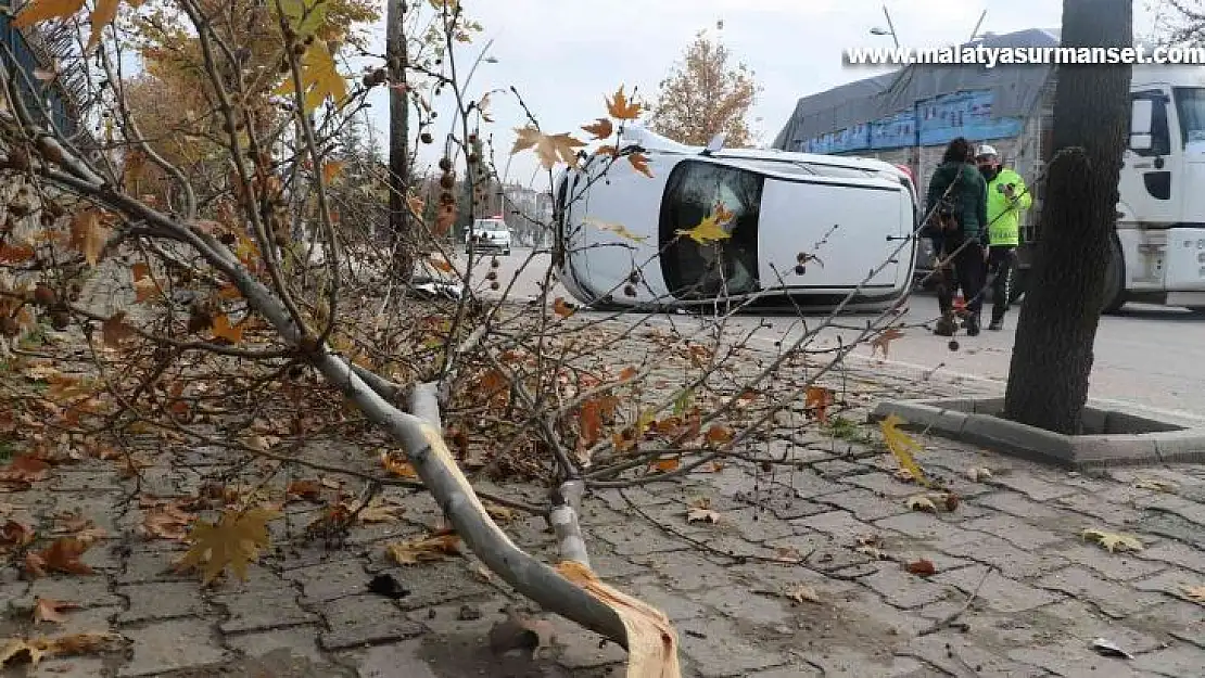 Elazığ'da ağaca çarpan otomobil yan yattı: 1 yaralı