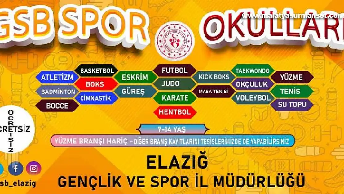 Elazığ'da GSB Spor Okulları kayıtları başladı