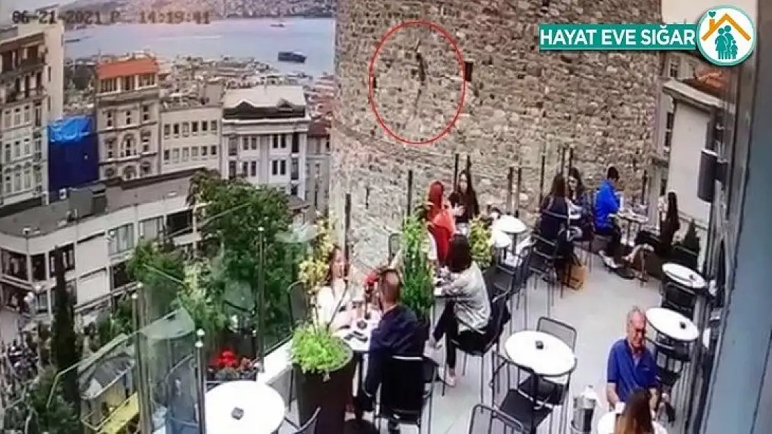 Galata Kulesi'ndeki intihar teşebbüsü kamerada