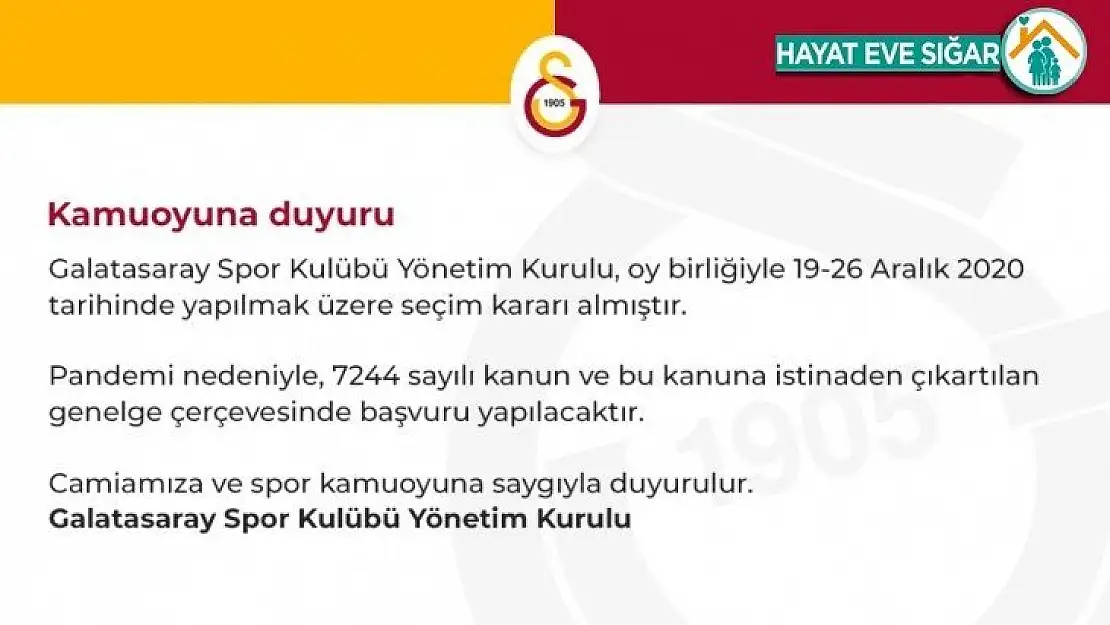 Galatasaray seçime gidiyor