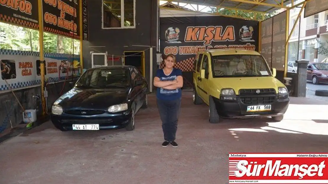 Kadın oto yıkamacı erkeklere taş çıkartıyor