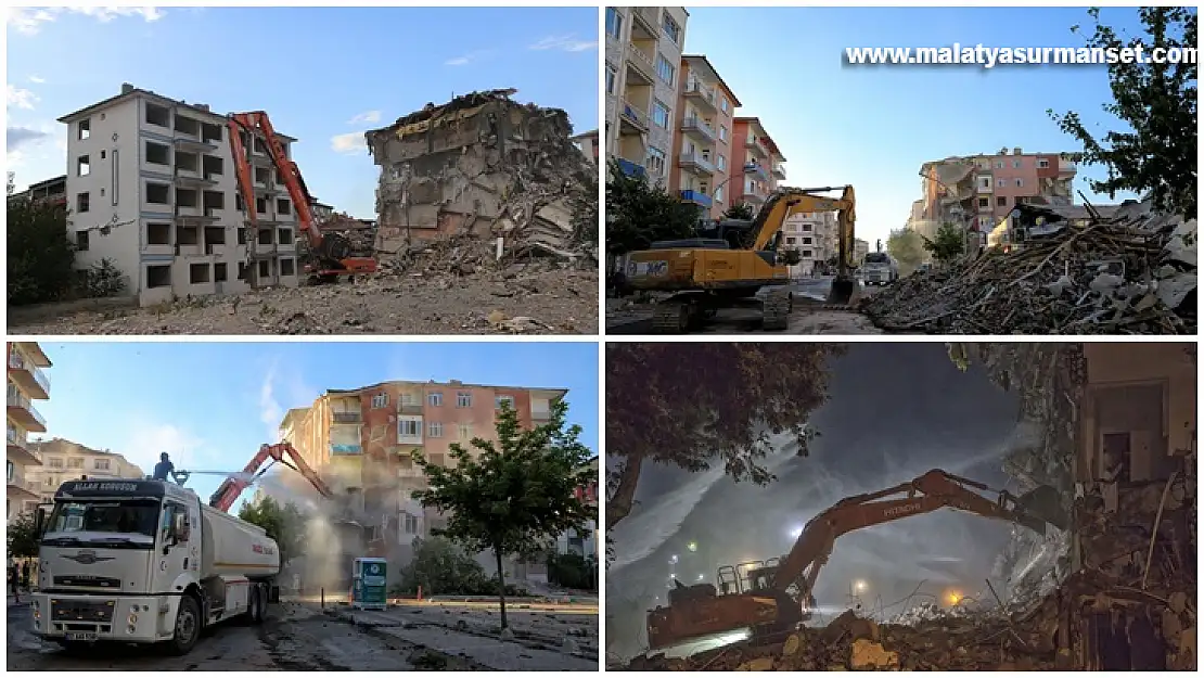 Malatya'da ağır hasarlı binaların yıkımı ve enkaz kaldırma çalışmaları sürüyor