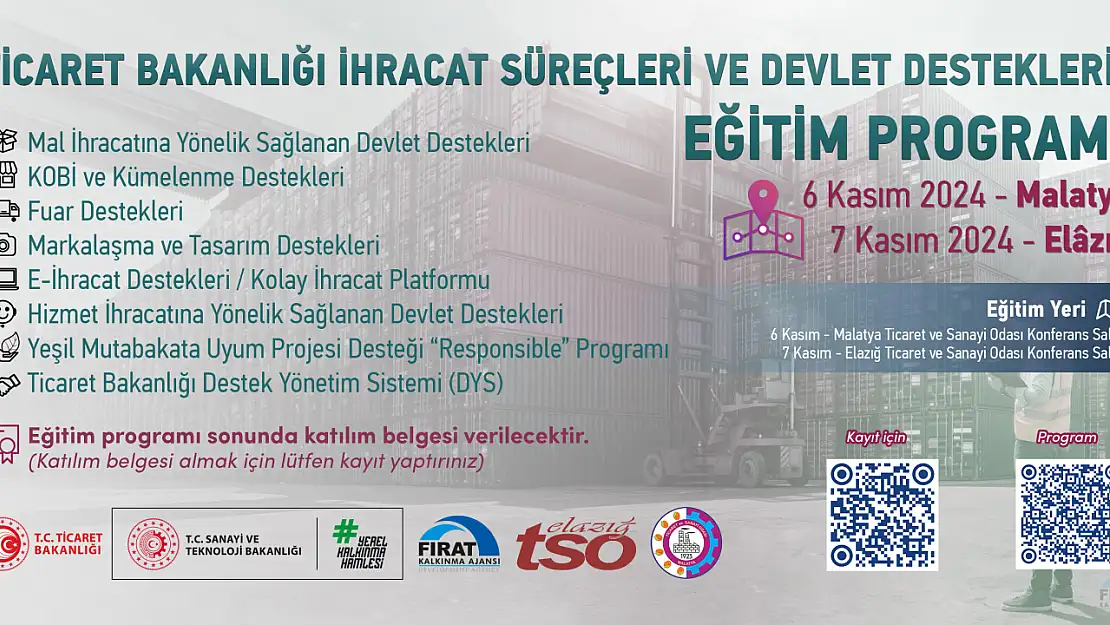 Malatya'da İhracat Süreçleri ve Devlet Destekleri eğitim programı yapılacak