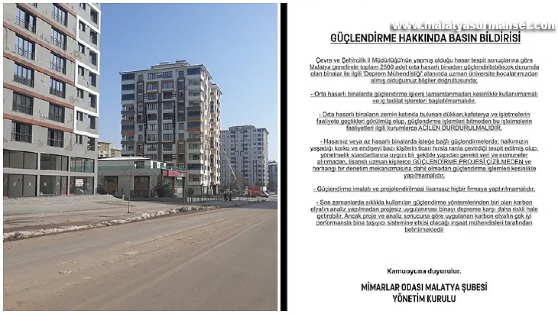 Malatya Mimarlar Odasından Güçlendirme Uyarısı