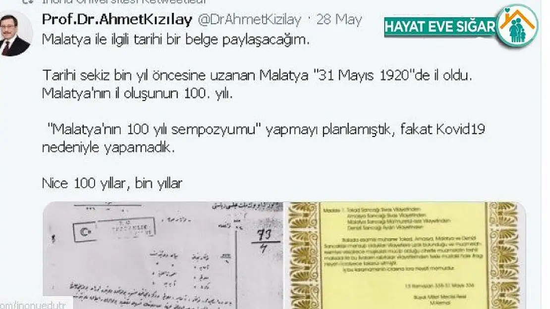 Malatya'nın il oluşunun 100. Yılı kutlamalarına korona engeli