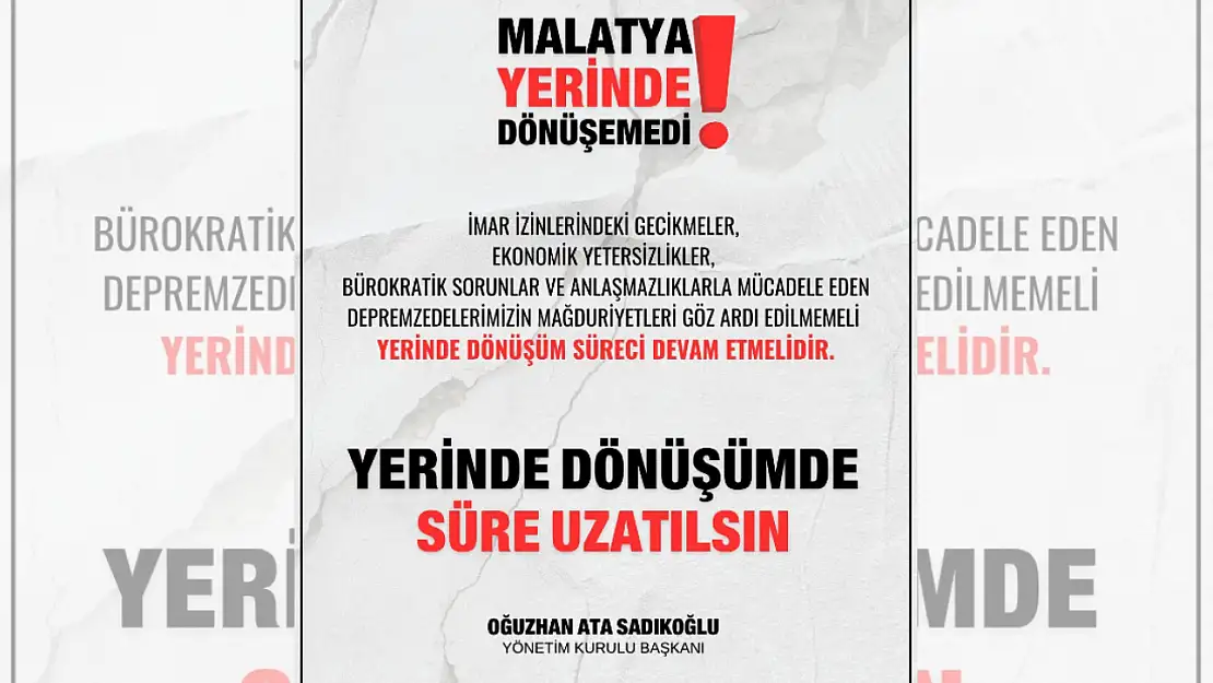 Malatya TSO Başkanı Sadıkoğlu Depremzedelerin Sesine Kulak Verin