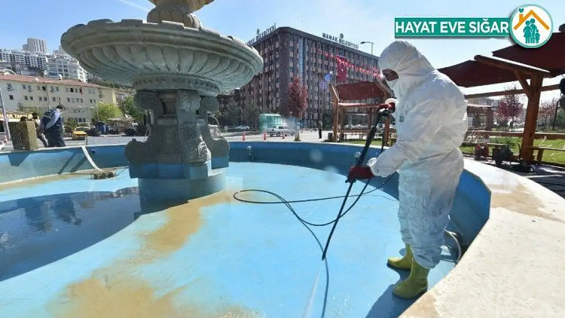 Mamak'ta süs havuzları temizleniyor