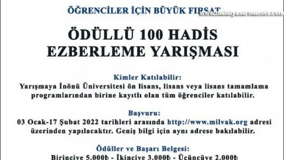 Ödüllü hadis ezberleme yarışması