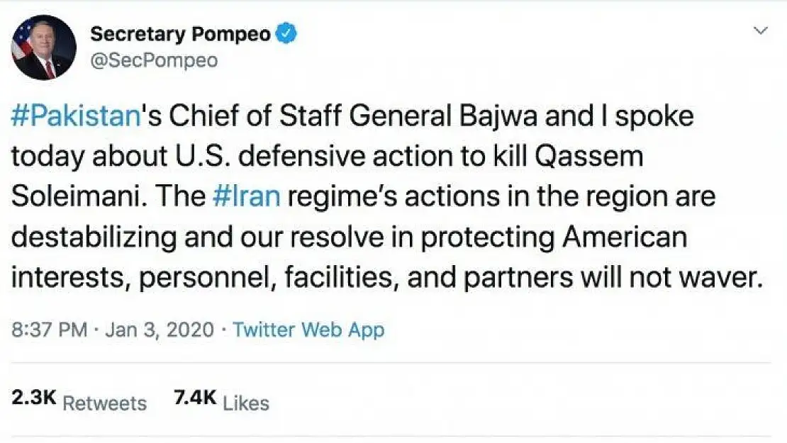 Pompeo ABD'nin çıkarlarını koruma kararlılığımız değişmeyecek