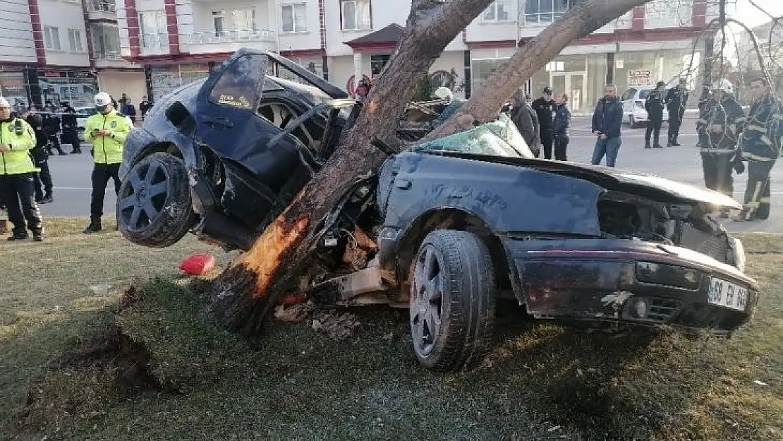 Refüje çıkan otomobil, ağacı yerinden söktü: 2 ölü, 1 ağır yaralı