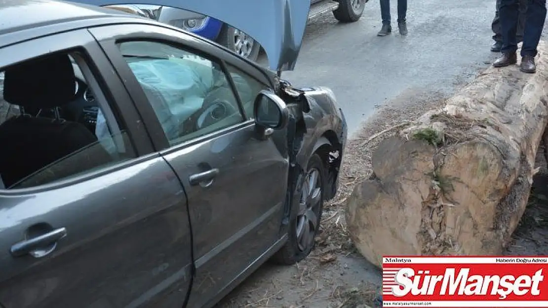 Seyir halindeki otomobile tomruk yuvarlandı