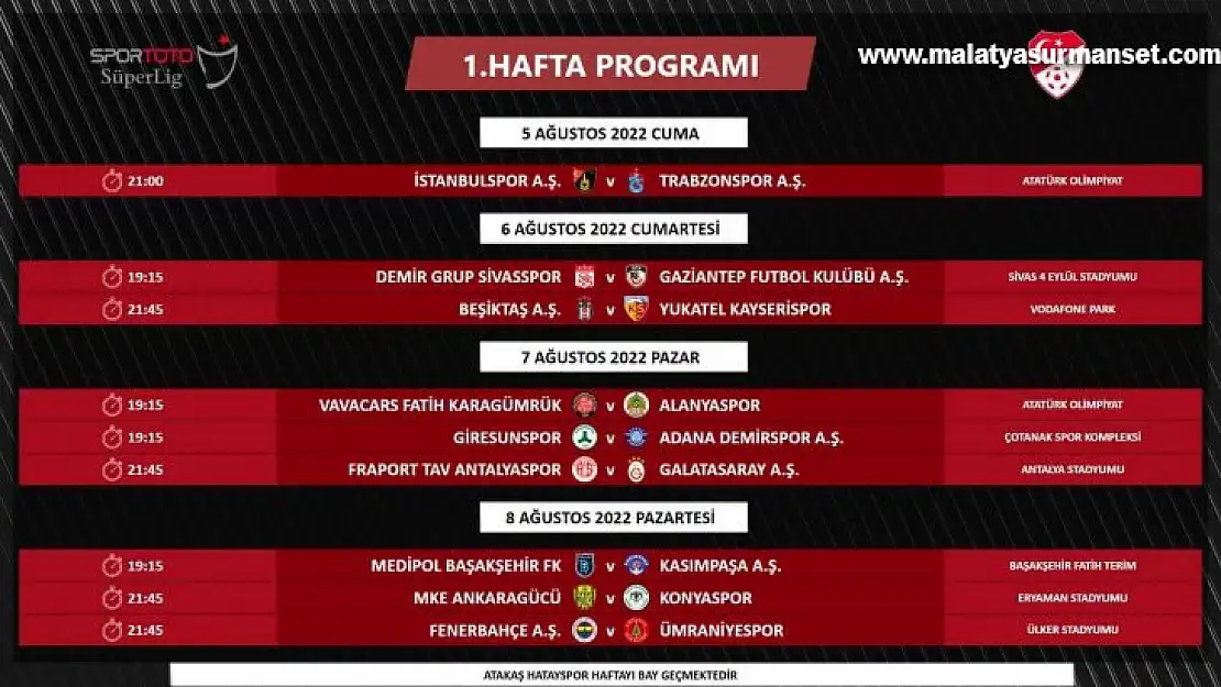 Süper Lig'in ilk 2 hafta programı değişti