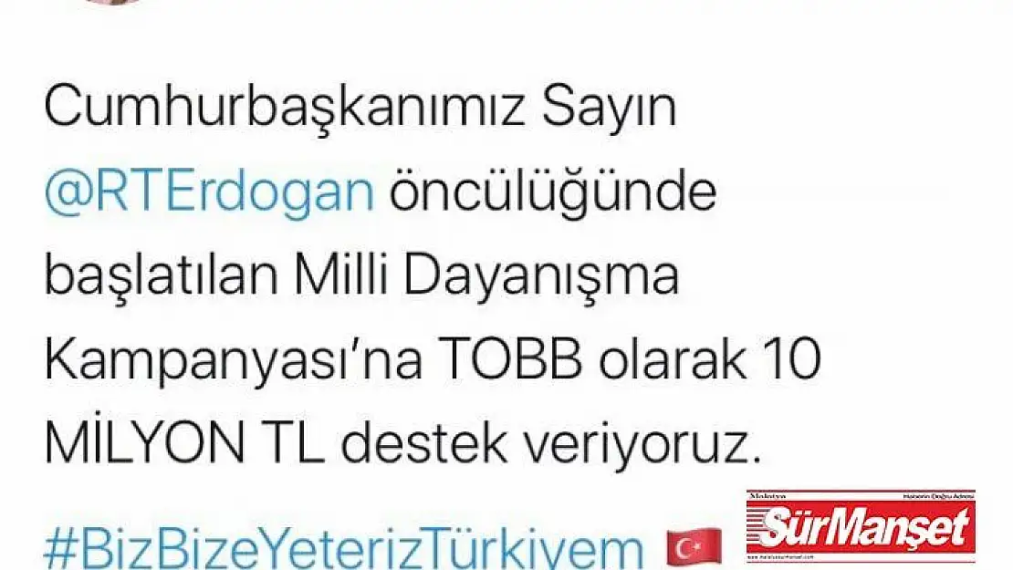 TOBB Başkanı Hisarcıklıoğlu'ndan 'Biz Bize Yeteriz Türkiyem' kampanyasına destek