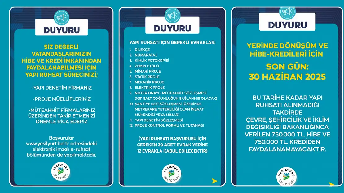 Yerinde Dönüşüm ve Hibe-Kredileri İçin Son Gün 30 Haziran 2025