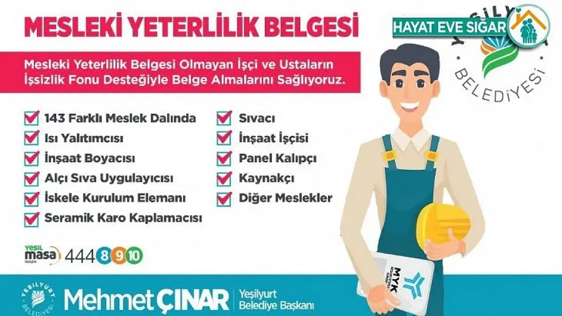 Yeşilyurt Belediyesi, 143 meslek çalışanına 'mesleki yeterlilik belgesi' kazandırıyor