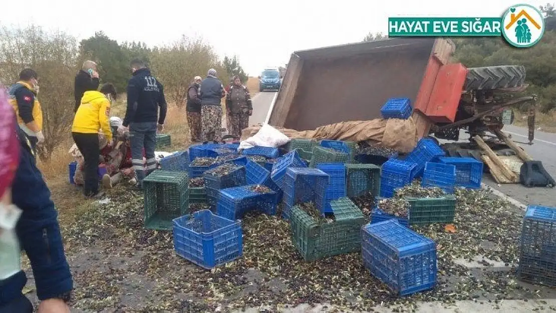 Zeytin işçilerini taşıyan traktör devrildi: 5 yaralı