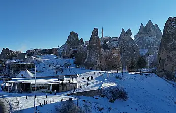 Karlı Kapadokya havadan görüntülendi