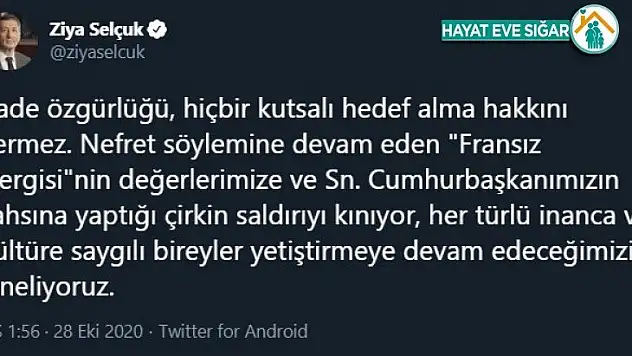 Bakan Selçuk: 'İfade özgürlüğü, hiçbir kutsalı hedef alma hakkını vermez'