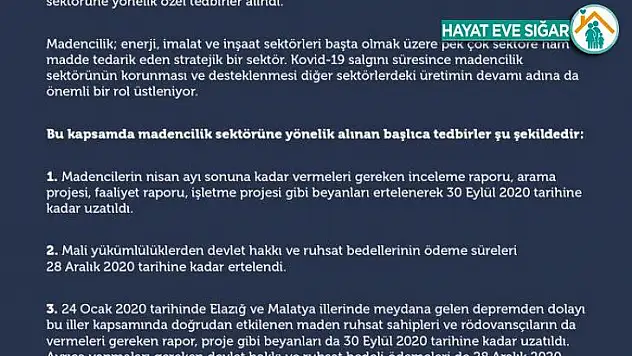 Enerji ve Tabii Kaynaklar Bakanlığından madencilik sektöründe korona virüs tedbirleri