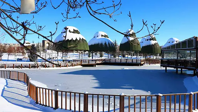 Hava sıcaklıklarının eksi 13'ü gördüğü kentte süs havuzları dondu