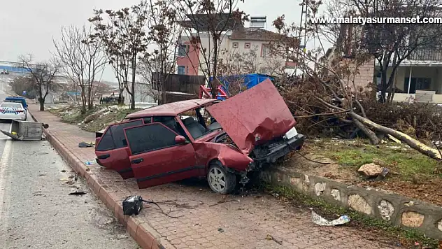Kontrolden çıkan araç kaldırıma çıkıp ağacı yerinden söktü