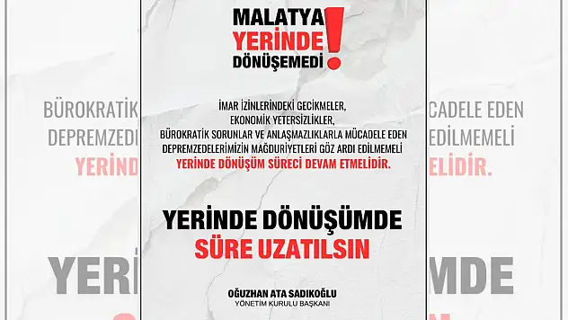 Malatya TSO Başkanı Sadıkoğlu Depremzedelerin Sesine Kulak Verin