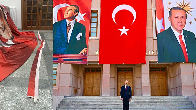 Malatya Valiliği'nde Atatürk posteri rüzgârda yırtıldı yenisi asıldı
