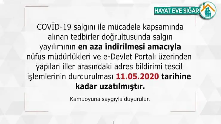 Adres bildirimi tescil işlemlerinin durdurulma süresi uzatıldı