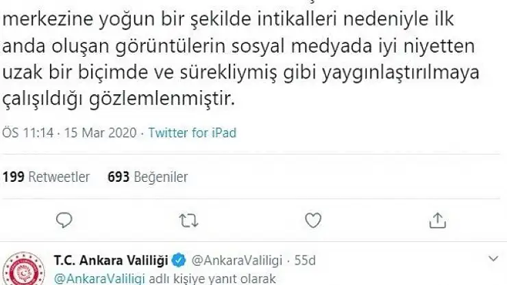Ankara Valiliğinden yurttaki gözlem görüntüleri hakkında açıklama