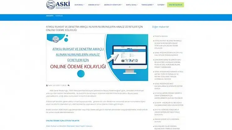 ASKİ'den atık su analizlerine online ödeme