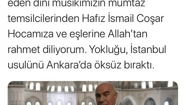 Bakan Gül: 'Hafız İsmail Coşar hocamıza ve eşlerine Allah'tan rahmet diliyorum'