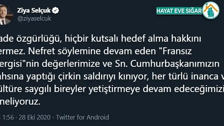 Bakan Selçuk: 'İfade özgürlüğü, hiçbir kutsalı hedef alma hakkını vermez'