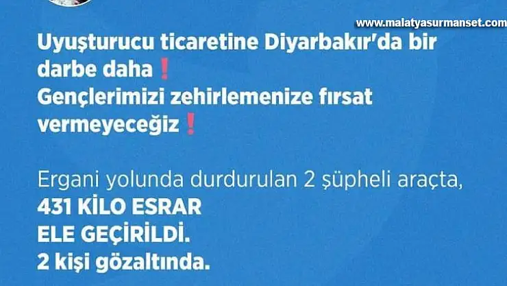Bakan Soylu duyurdu: Diyarbakır'da 431 kilogram esrar ele geçirildi