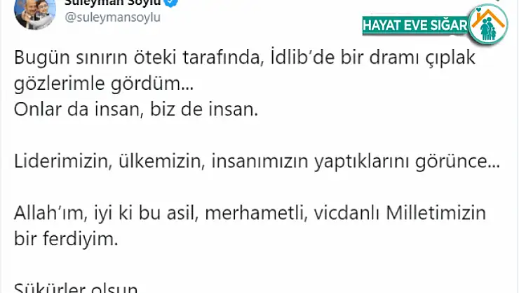 Bakan Soylu'dan duygulandıran İdlib paylaşımı