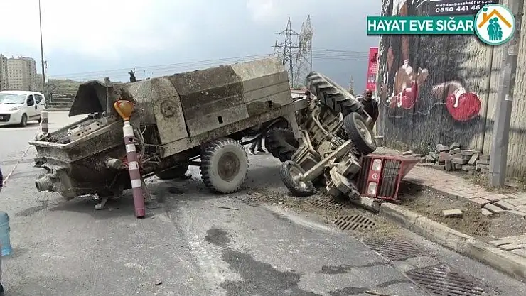 Başakşehir'de beton yüklü traktör devrildi: 1 yaralı