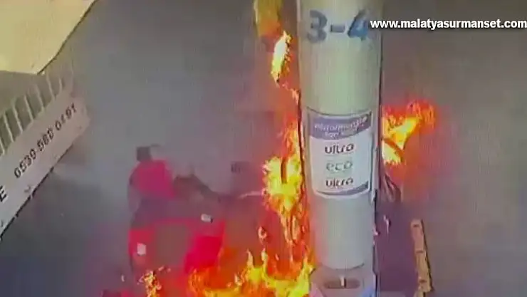 Benzin dolumu esnasında çakmak çaktı, alevlerin içinde kaldı