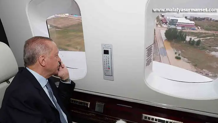 Cumhurbaşkanı Erdoğan, selden etkilenen Akyurt'ta havadan incelemede bulundu