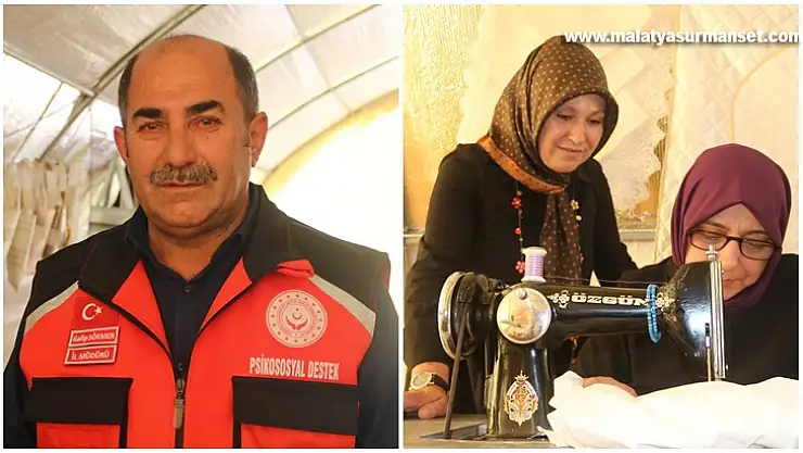 Depremzede kadınlar konteyner kentteki iş atölyesinde üretime katılıyor