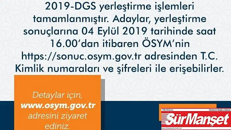 DGS yerleştirme sonuçları açıklandı