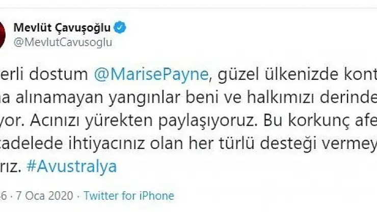Dışişleri Bakanı Çavuşoğlu'ndan Avustralya mesajı
