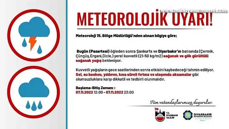 Diyarbakır için sağanak yağış uyarısı