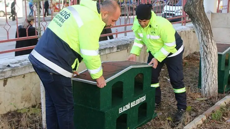 Elazığ'da belirlenen noktalara kedi ve köpek evleri yerleştiriliyor