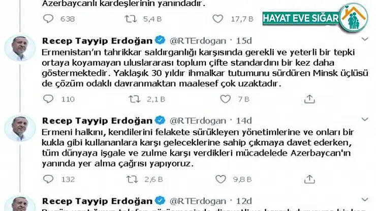Erdoğan: 'Türk Milleti tüm imkanlarıyla Azerbaycanlı kardeşlerinin yanındadır'